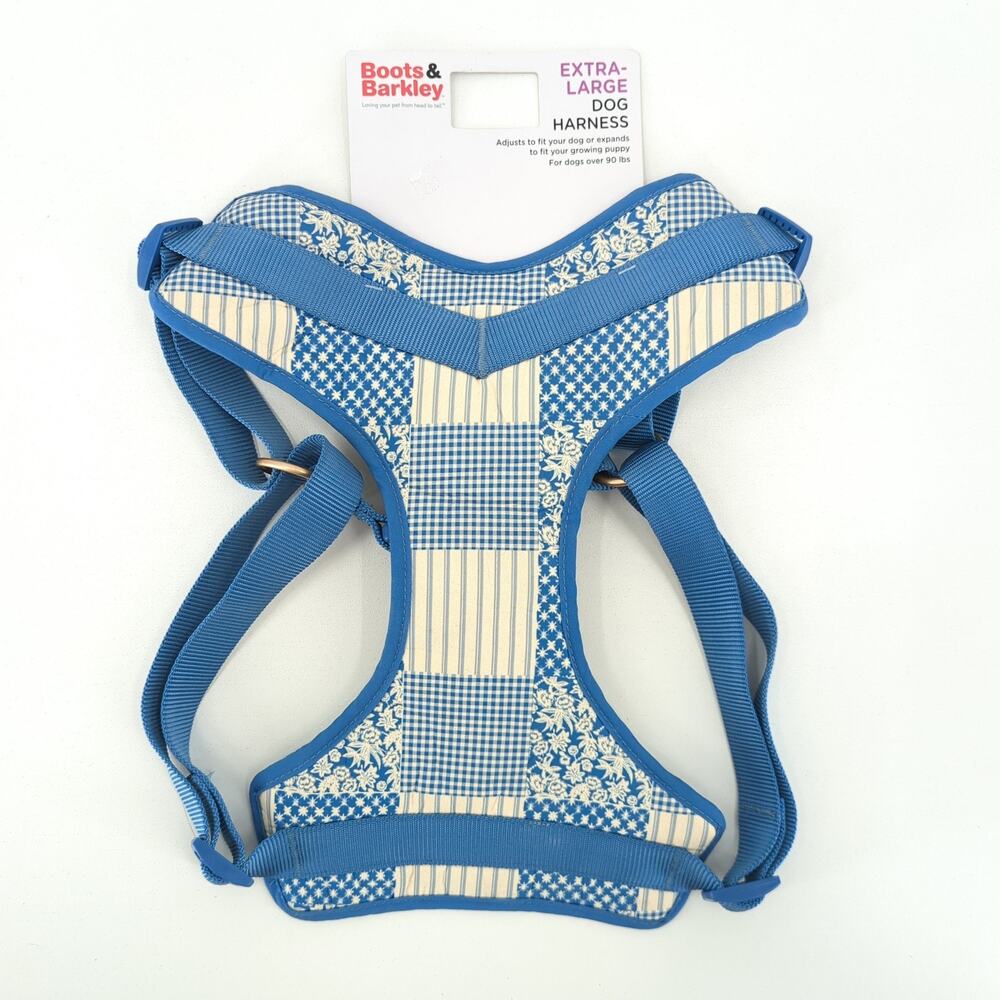Boots & Barkley Extra Large Dog Harness Blue Patchwork Floral Plaid Over 90 lbs